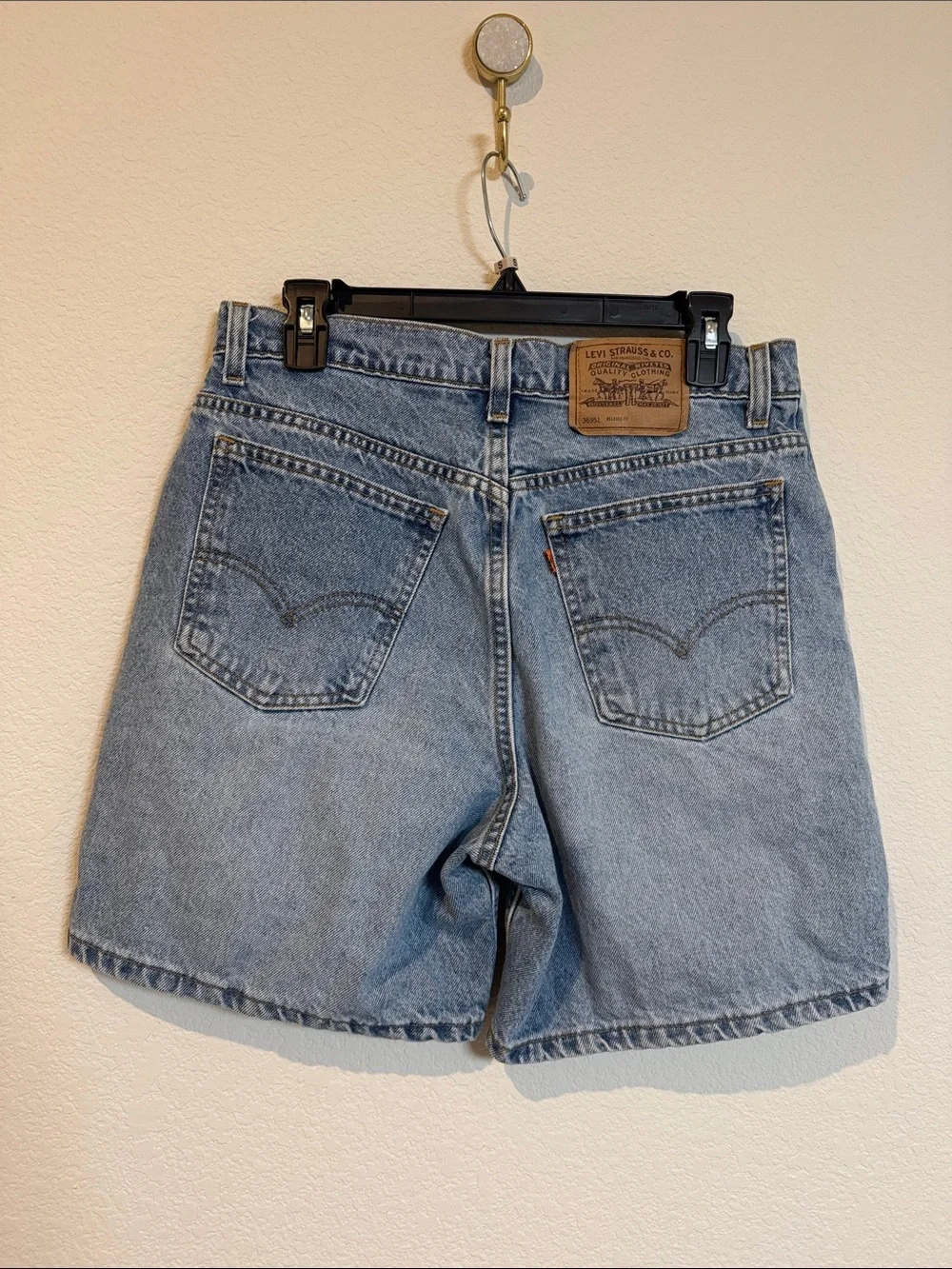 Vintage Levi's 951 Relaxed Fit Orange Tab Long Length Denim Shorts